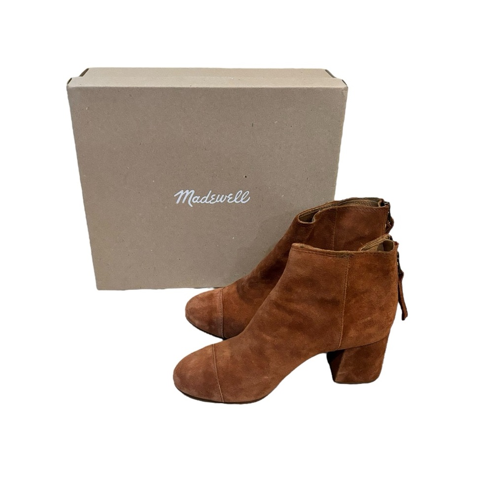 COPY - MADEWELL Jillian Suede Ankle Boots Block Flared Heel Tan Camel Size 8